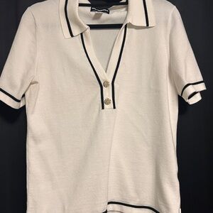 Karl Lagerfeld Cream Short Sleeve Top with Black Trim